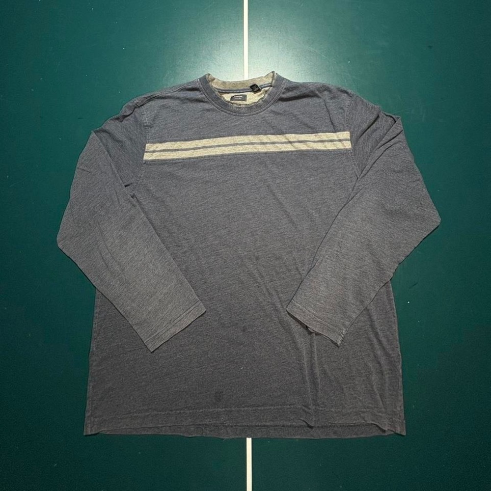 VTG Y2K Sun Faded Chest striped Long sleeve shirt‎ 2XL navy gray double collar